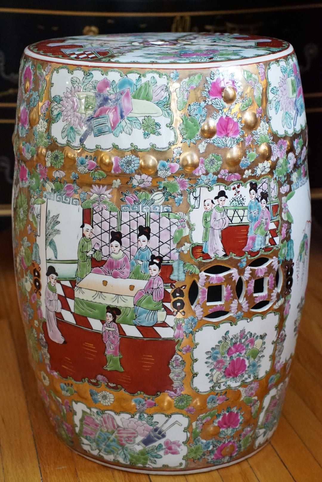 Vintage Rose Medallion Garden Stool