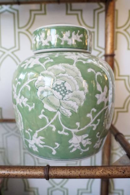 Large Green Chinoiserie Twisted Lotus Ginger Jar