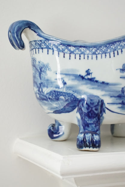Antique Blue Canton Claw-footed Cachepot