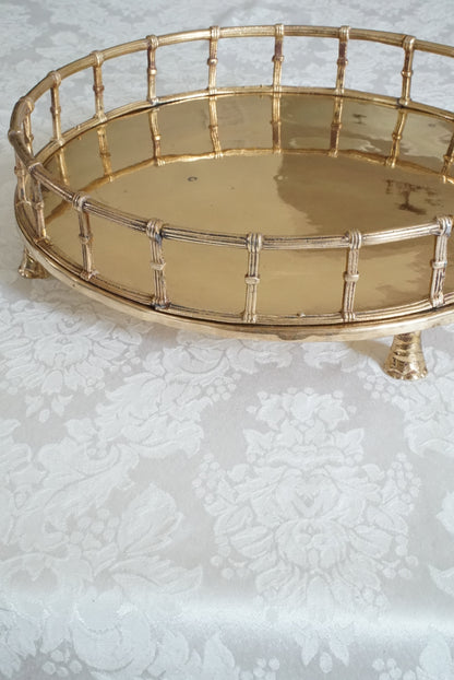 Vintage Footed Brass Faux Bamboo Tray
