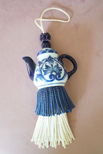 Vintage Blue and White Teapot Tassel