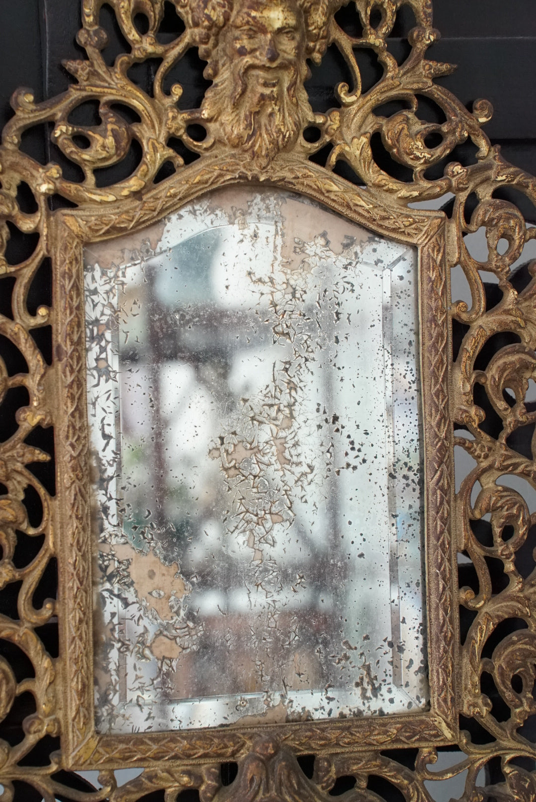 Antique Brass Bacchus Beveled Mirror by Bradley and Hubbard