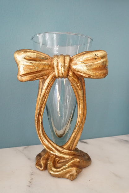 Vintage Glass Vase with Gold Bow (Please Read)