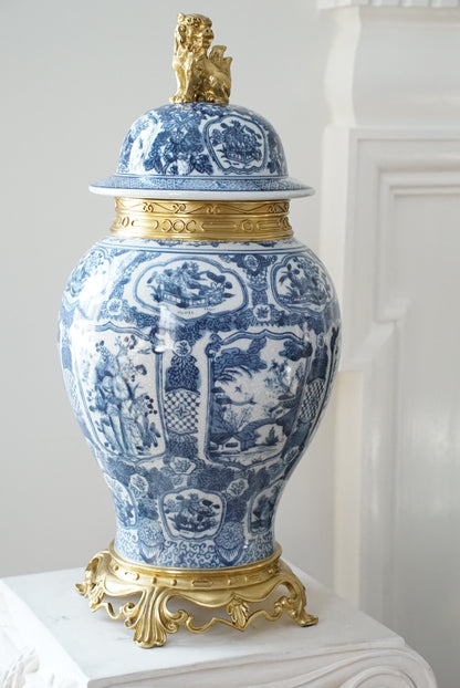 Ormolu Mounted Blue and White Temple Jar