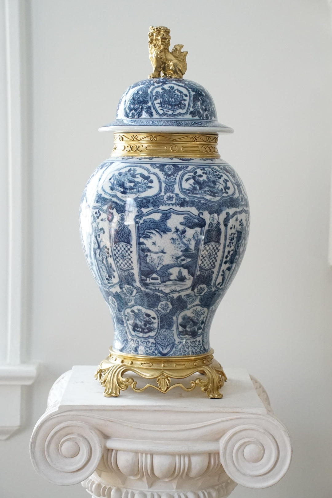 Ormolu Mounted Blue and White Temple Jar