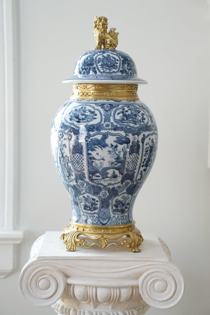 Ormolu Mounted Blue and White Temple Jar