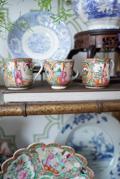 Set of 3 — Antique Chinese Export Rose Medallion Cups