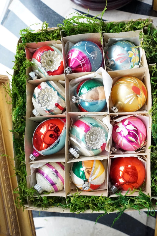 Set of 12 — Assortment of Vintage Mercury Glass Ornaments