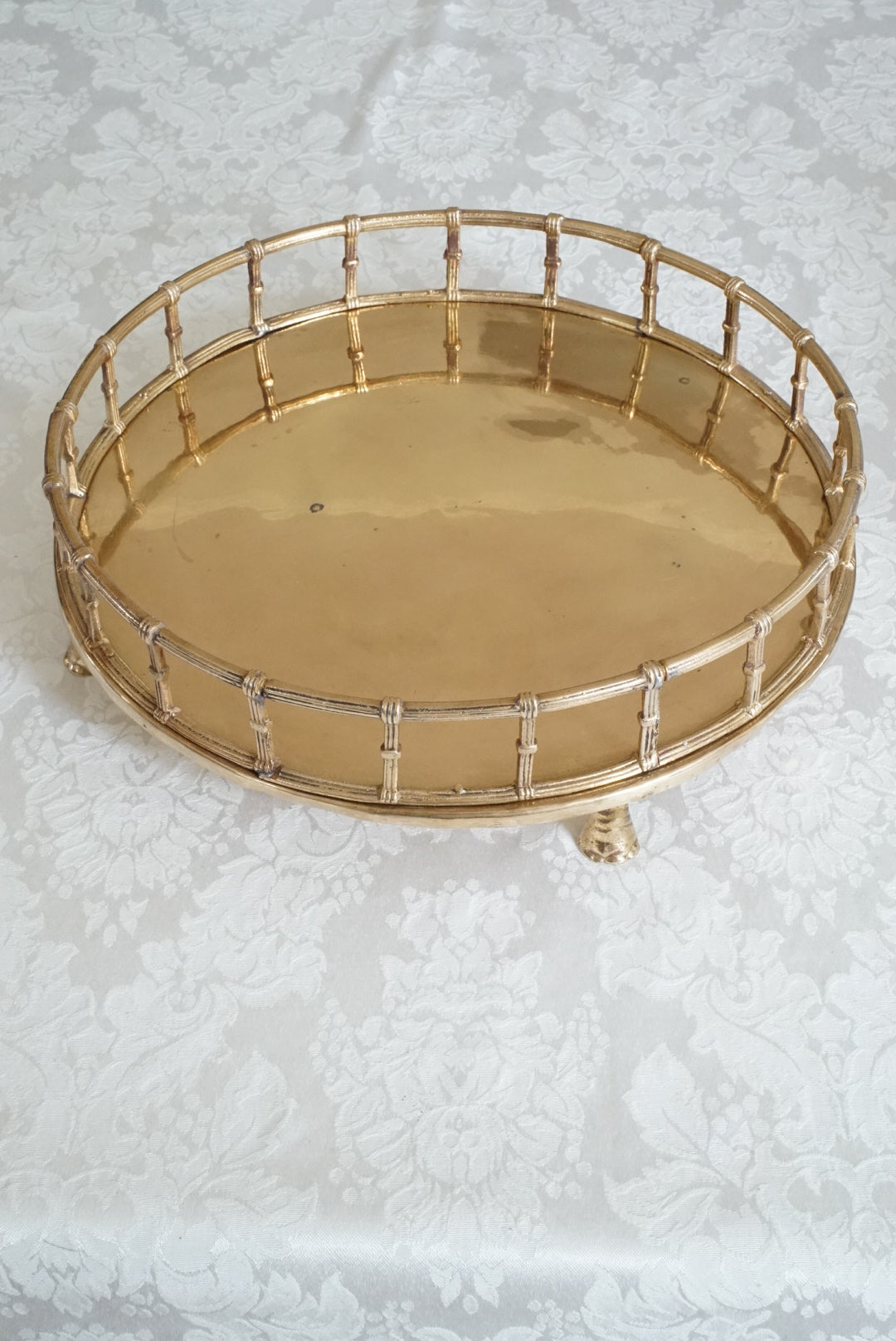 Vintage Footed Brass Faux Bamboo Tray