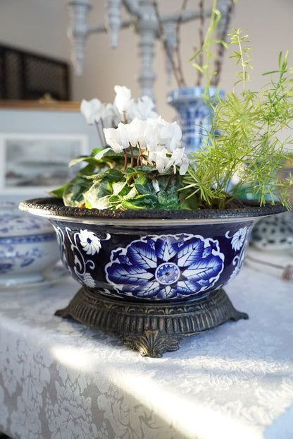 Vintage Large Ormolu Mounted Blue and White Bowl