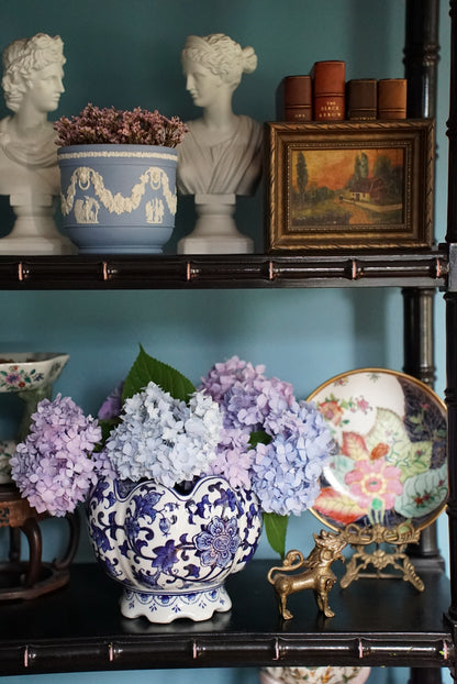 Vintage Scalloped Blue and White Cachepot