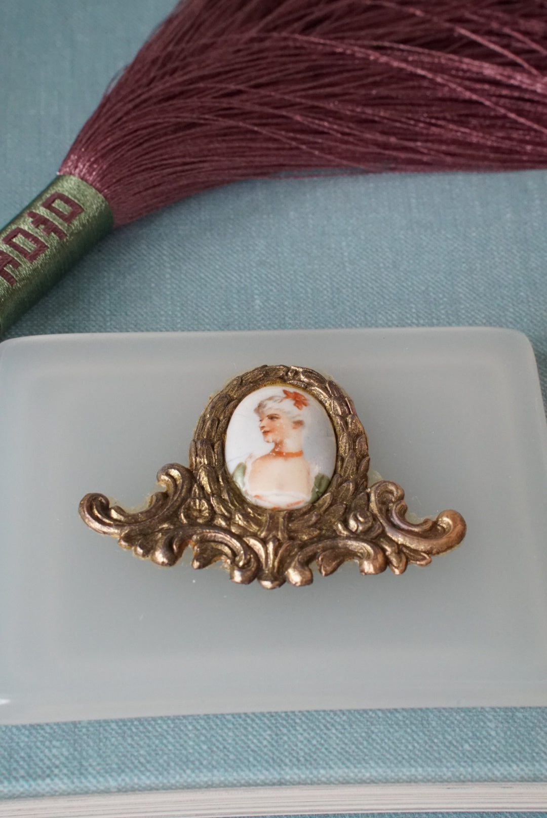 Vintage Milk Glass Box with Hand Painted Portrait
