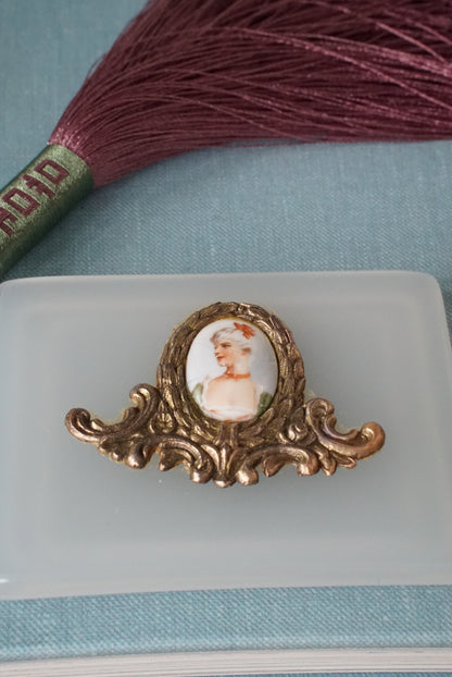 Vintage Milk Glass Box with Hand Painted Portrait
