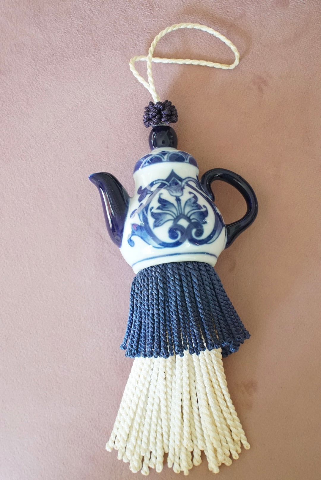 Vintage Blue and White Teapot Tassel