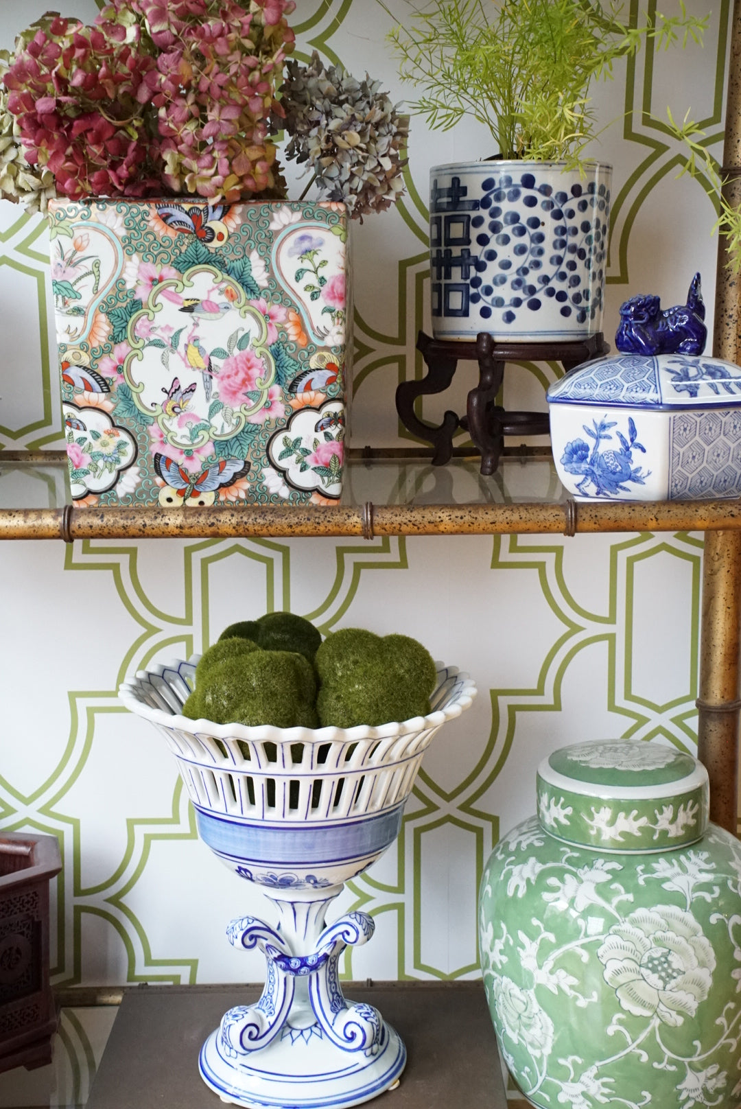 Vintage Blue and White Compote on Pedestal