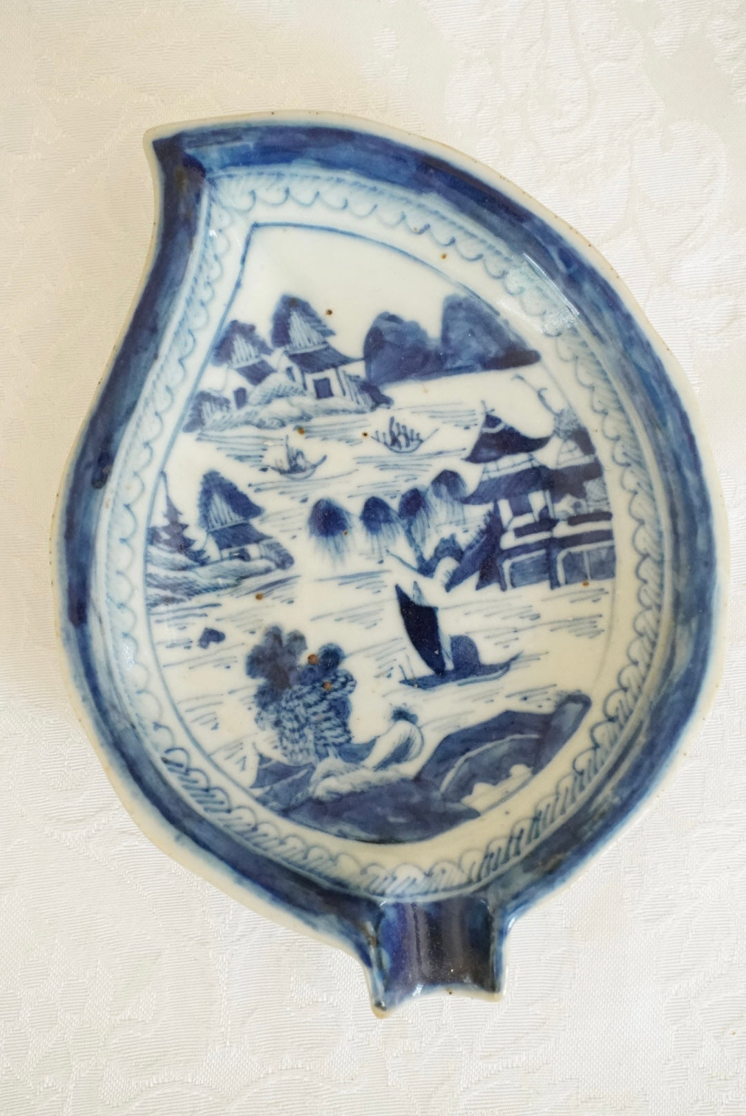 Antique Blue Canton Leaf Plate
