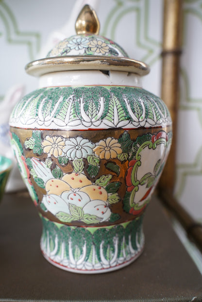 Vintage Small Famille Verte Bok Choy Temple Jar