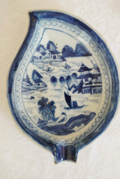 Antique Blue Canton Leaf Plate