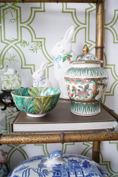 Vintage Small Famille Verte Bok Choy Temple Jar