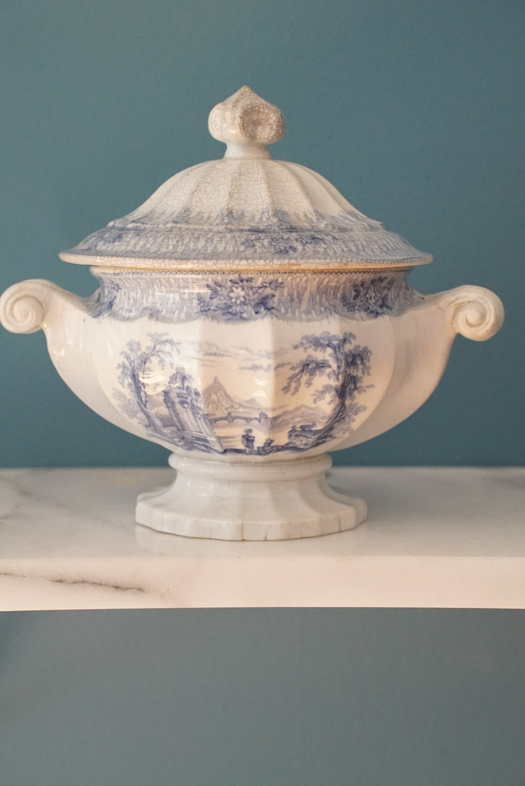Antique Blue and White Transferware Tureen