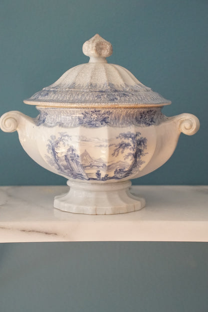 Antique Blue and White Transferware Tureen