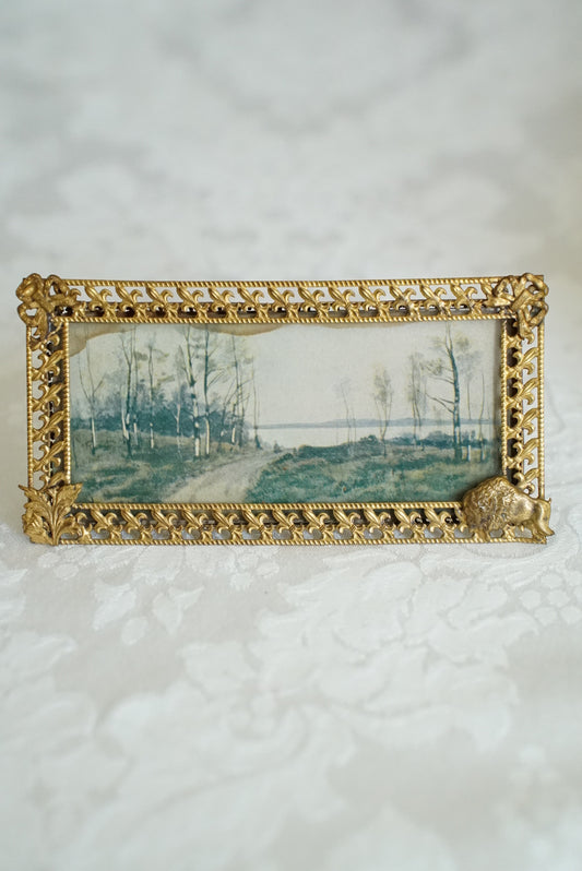 Antique French Miniature Fleur-de-Lis Frame with Print