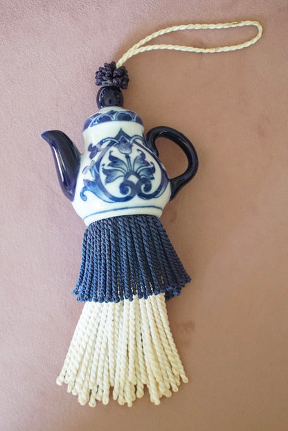 Vintage Blue and White Teapot Tassel
