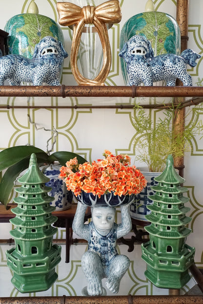 Vintage Blue and White Floral Chinoiserie Monkey Bowl