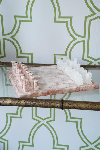Pink and White Onyx Chess Set