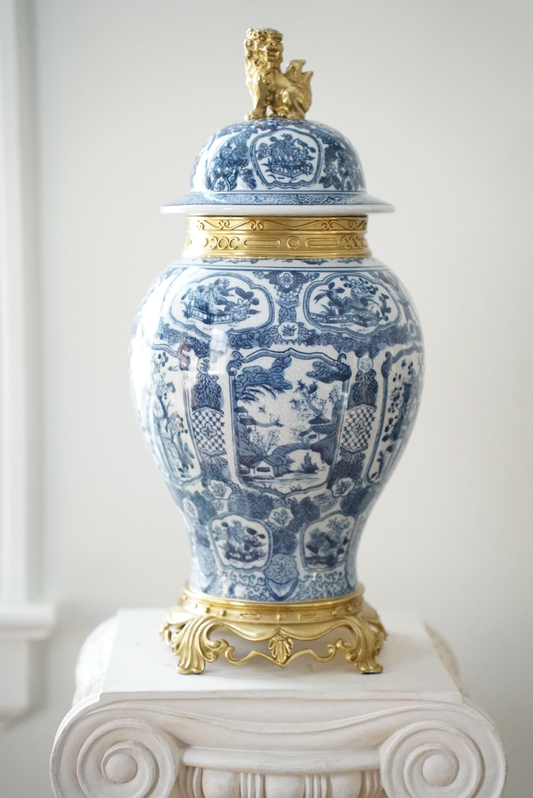 Ormolu Mounted Blue and White Temple Jar