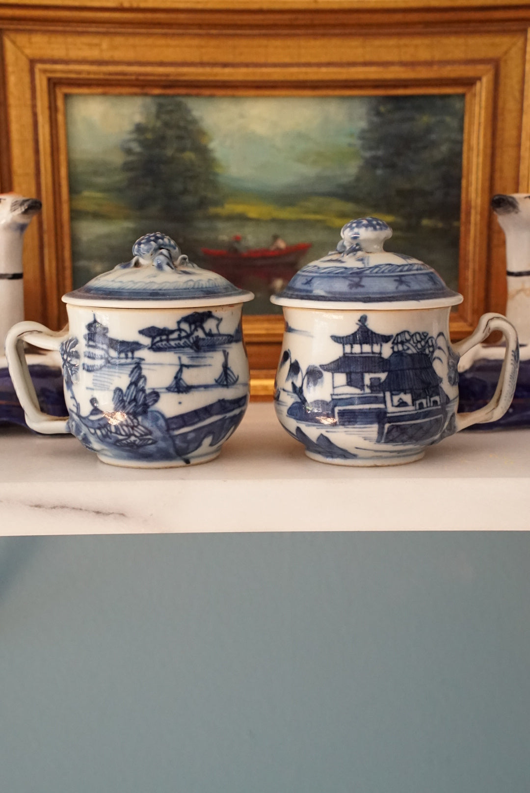 Pair of — Antique Blue Canton Petite Mugs