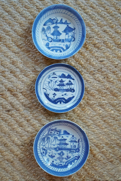 Set of 3 — Antique Blue Willow Shallow Bowl