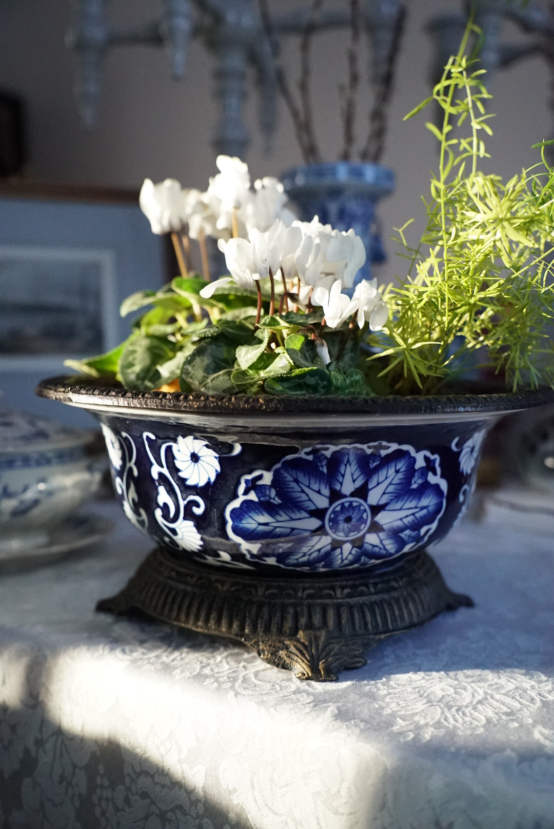 Vintage Large Ormolu Mounted Blue and White Bowl