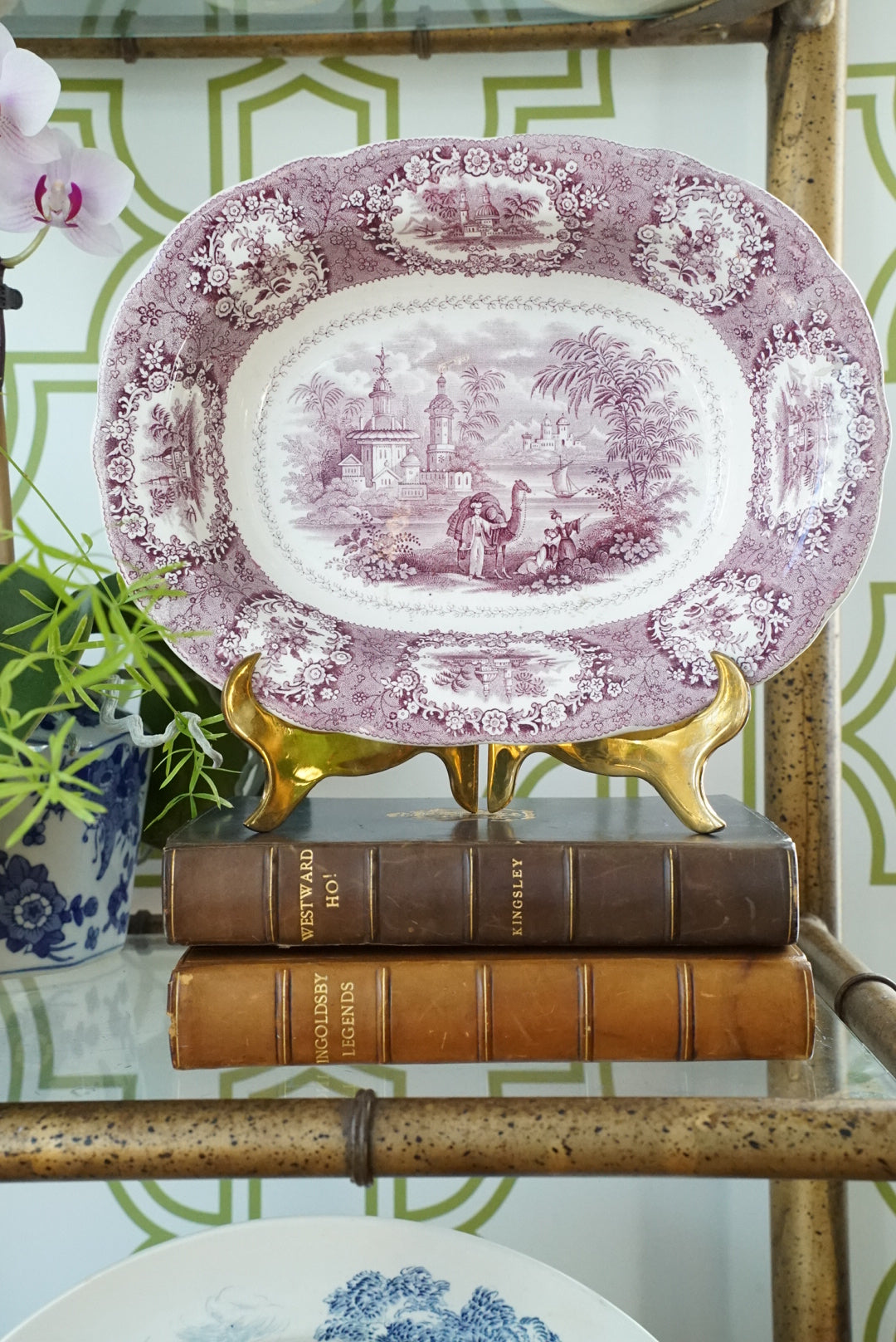 Antique Small Ridgway Purple/Mulberry Oriental Platter