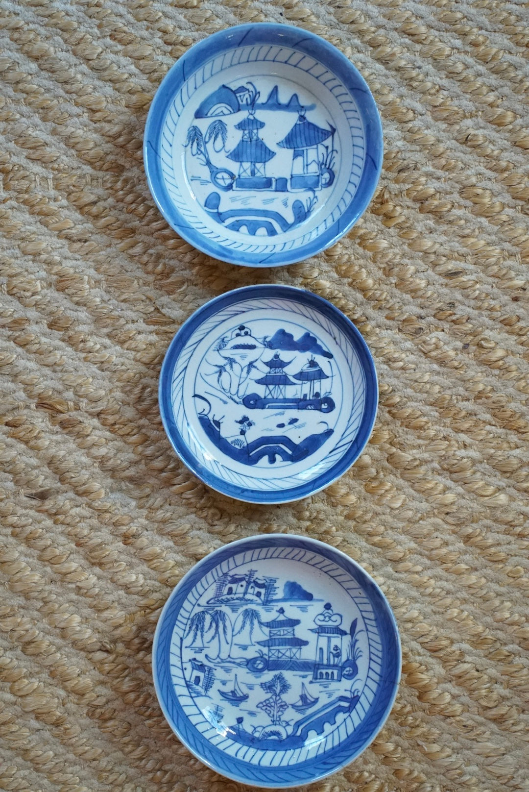 Set of 3 — Antique Blue Willow Shallow Bowl