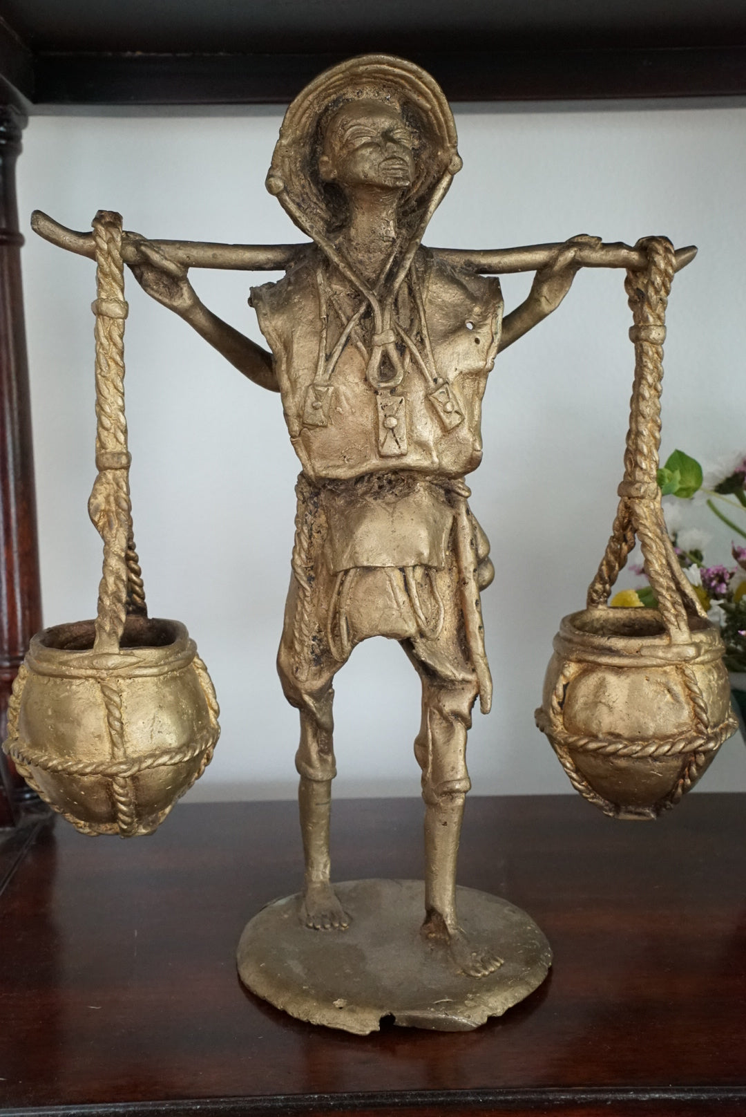 Vintage Bronze Cast Water Carrier Sculpture