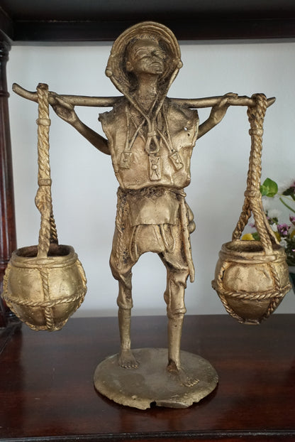 Vintage Bronze Cast Water Carrier Sculpture