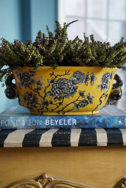 Vintage Chinoiserie Floral Cachepot by Hua Rong Tang