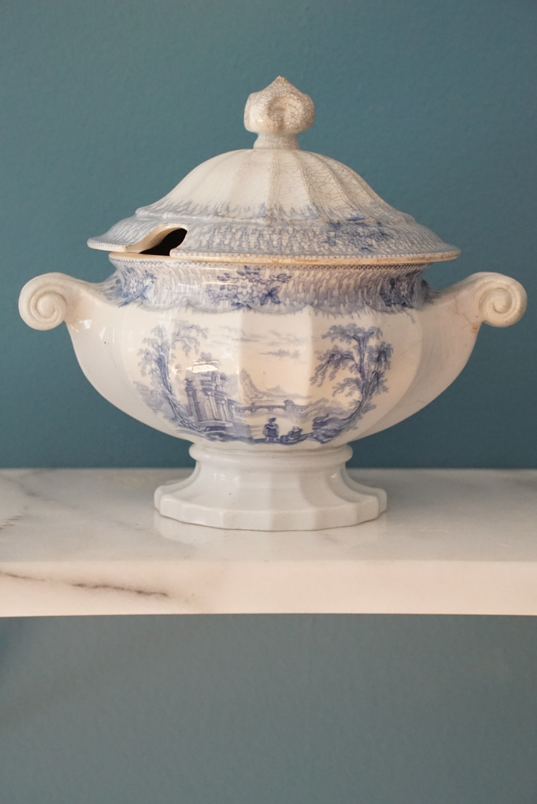 Antique Blue and White Transferware Tureen