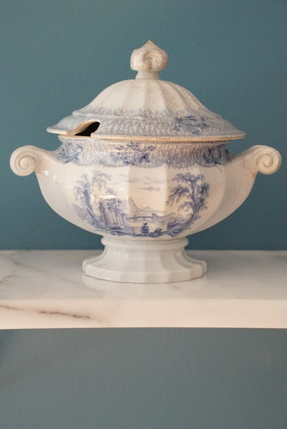 Antique Blue and White Transferware Tureen