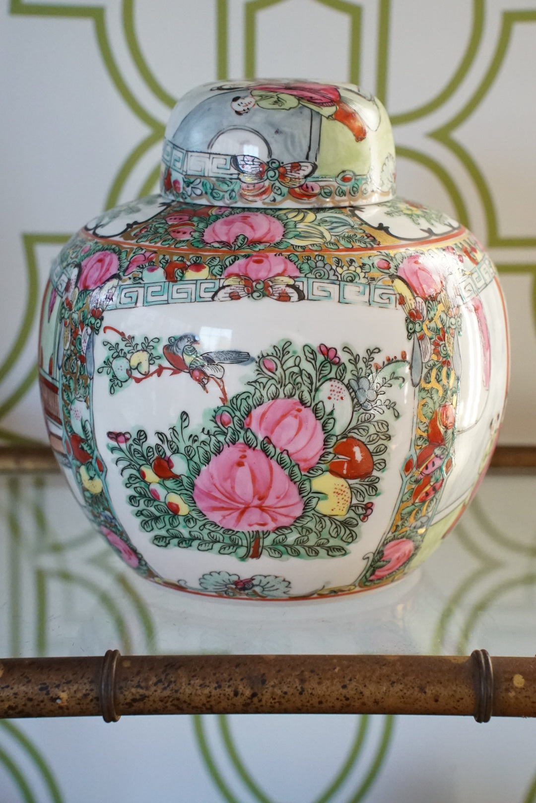 Large Vintage Rose Medallion Ginger Jar