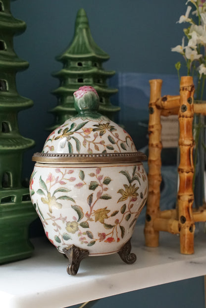 Vintage Brass Mounted Chinoiserie Jar by Hua Rong Tang