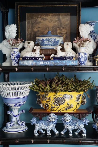 Antique Blue Canton Sauce Tureen with Boar Handles