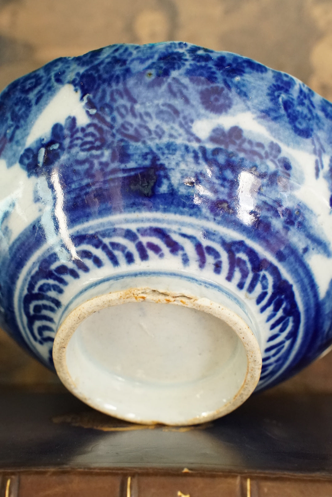 Antique Small Flow Blue Scalloped Bowl