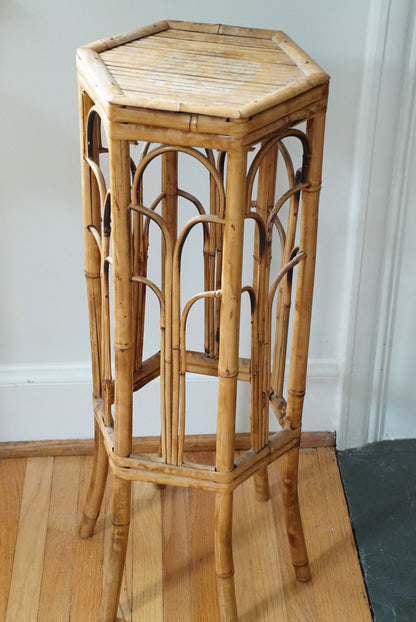 Large Tortoise Shell Burnt Bamboo Hexagonal Stand