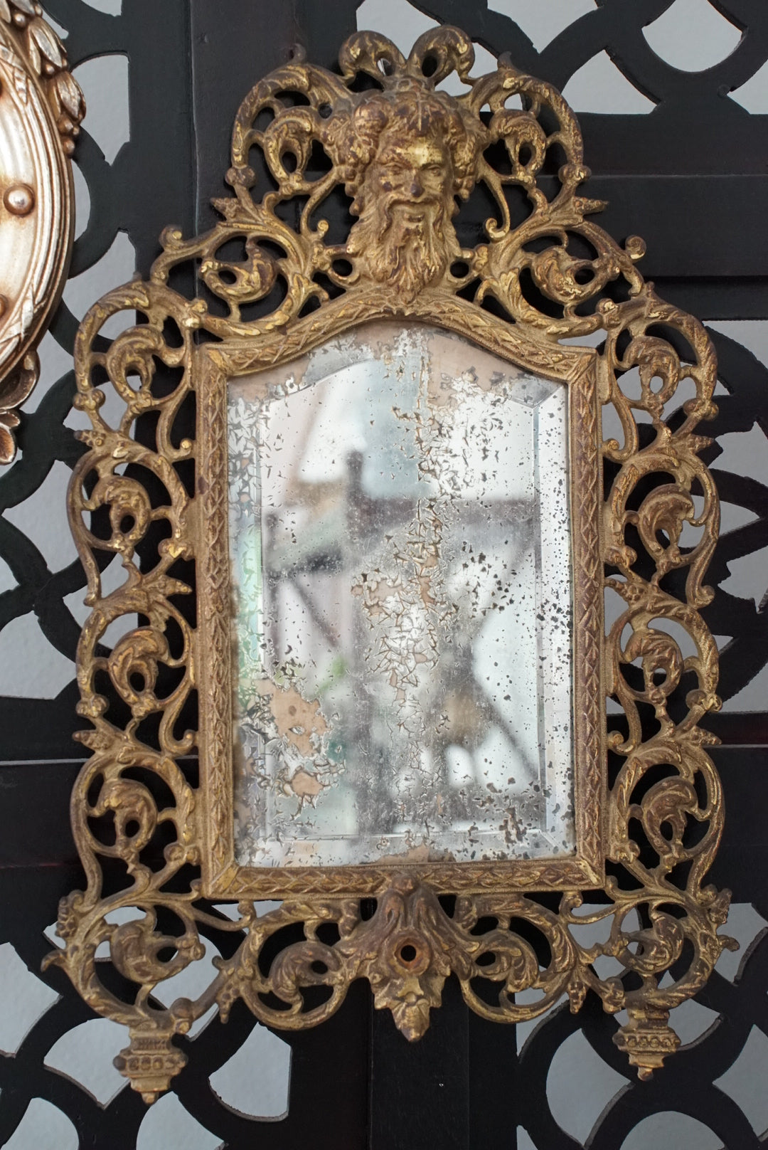 Antique Brass Bacchus Beveled Mirror by Bradley and Hubbard