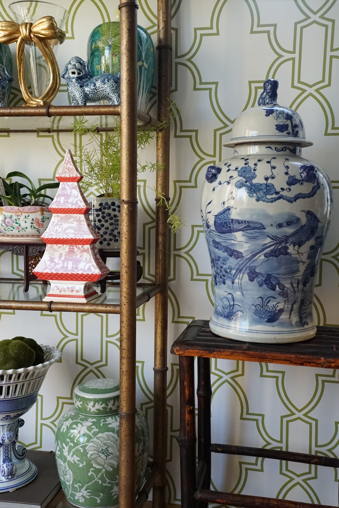 XL Blue and White Garden Temple Jar