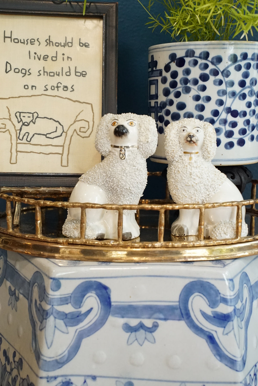 Pair of — Antique Staffordshire Confetti Poodles