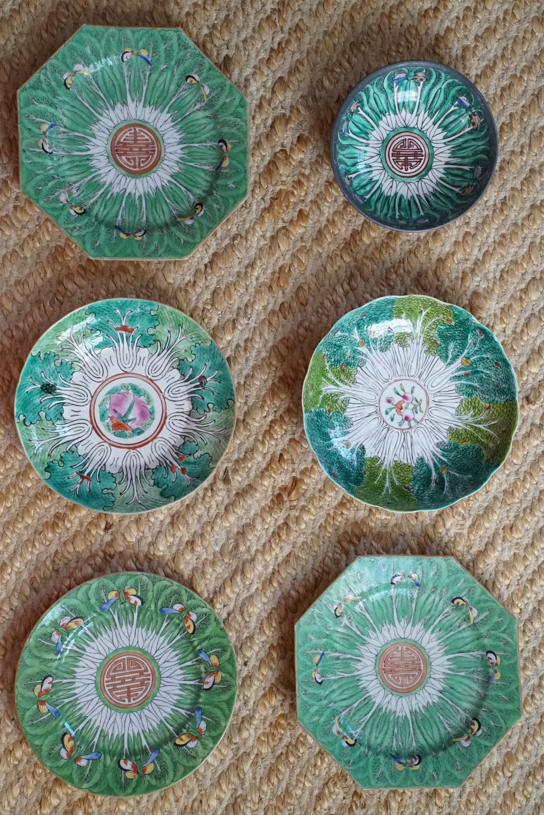 Antique Octagonal Famille Verte Bok Choy Plate