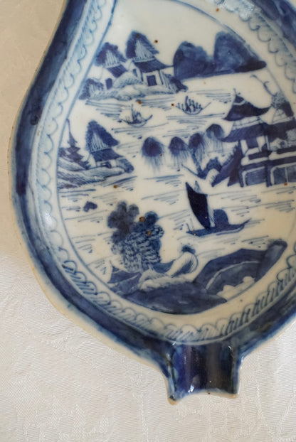 Antique Blue Canton Leaf Plate